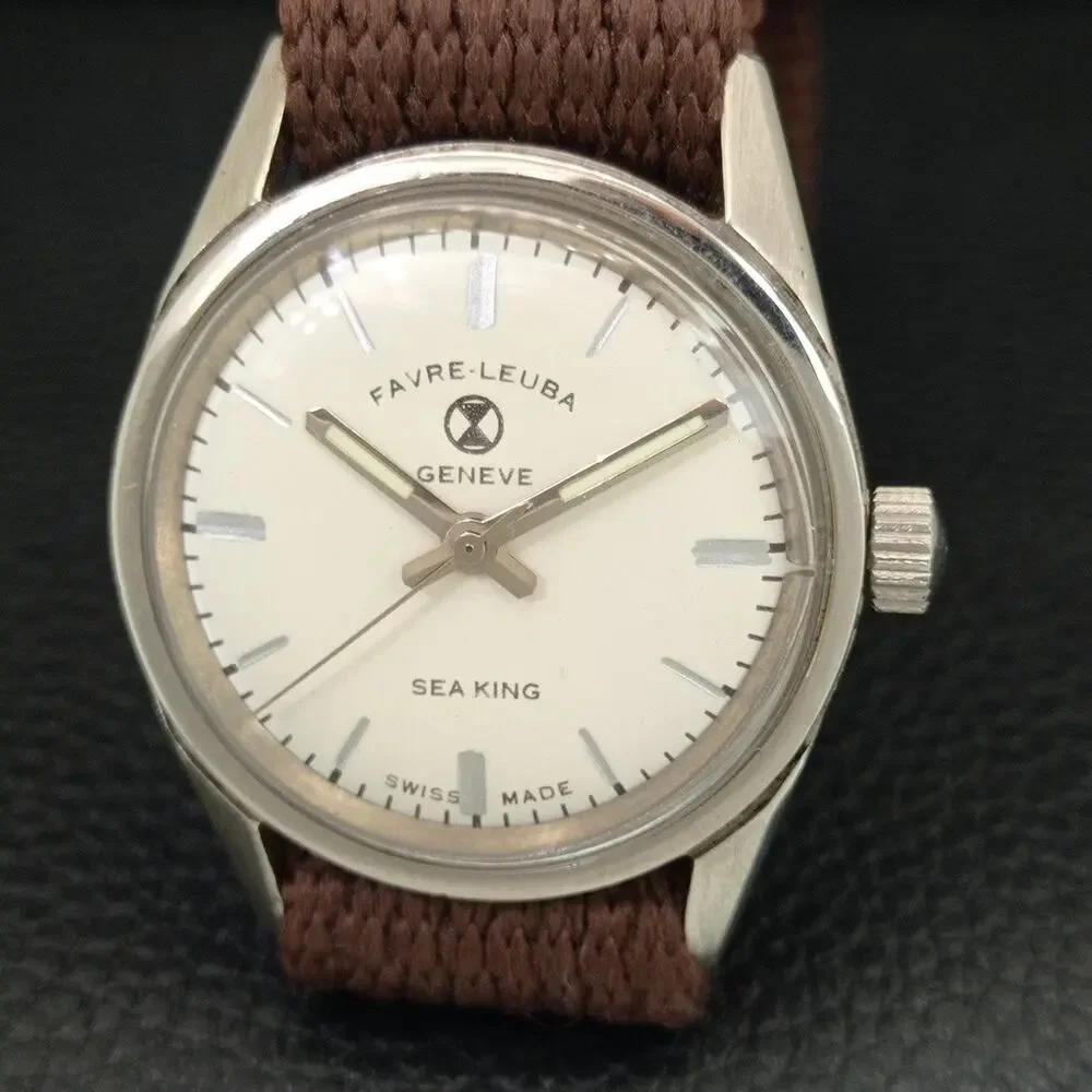 Vintage 1989 Favre Leuba Manual Mens Silver Watch W/NATO Strap